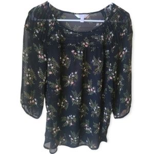 LC Lauren Conrad // Sheer Floral Peasant Top